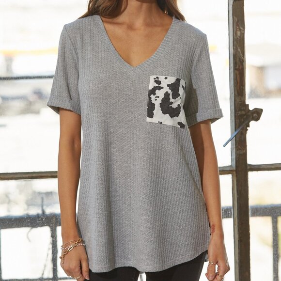 Cow Print V Neck Top - Picture 2 of 4